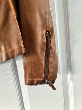 Max Jeans Brown faux Leather Bomber Jacket Sleeve Detail